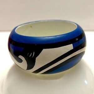 Vintage Hand Painted Abstract Design Wood Bangle Bracelet